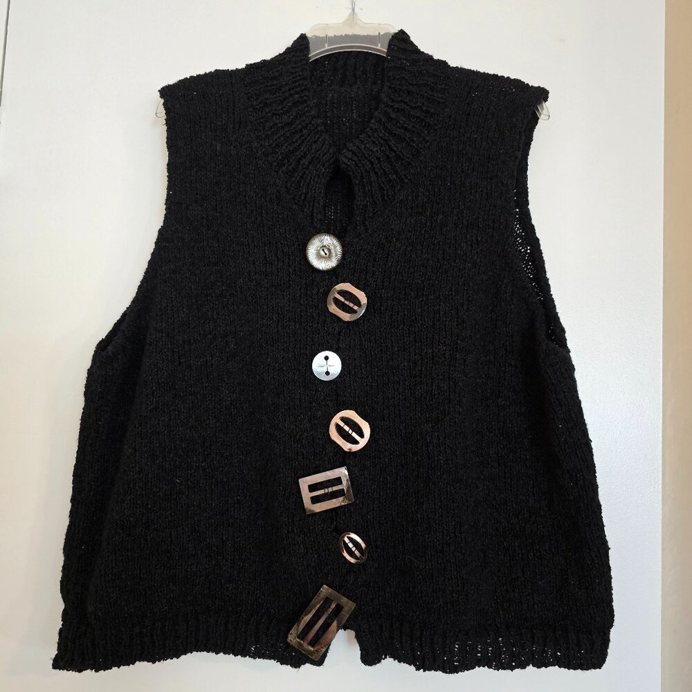 Vintage Amy Brill "Totally Brill" Artisan Knit Vest Mismatched,Statement Buttons